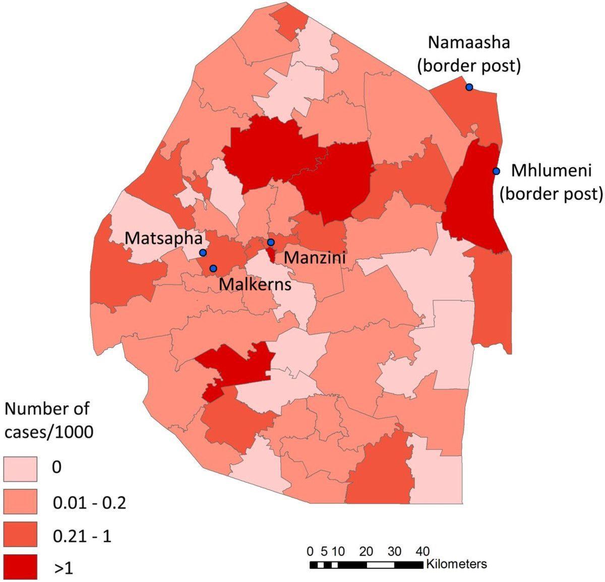 Mapa da Suazilândia malária