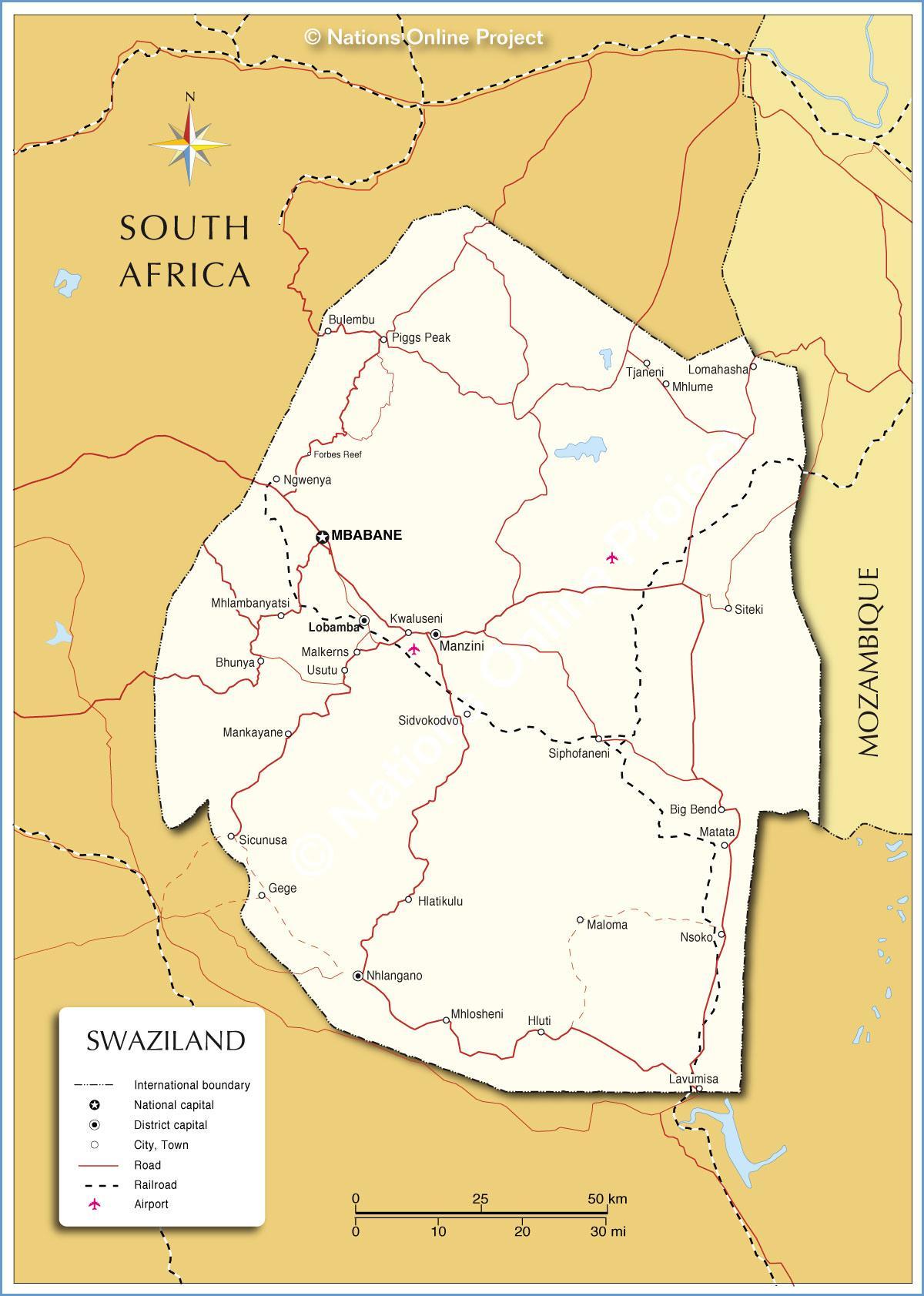 Mapa de nhlangano Suazilândia